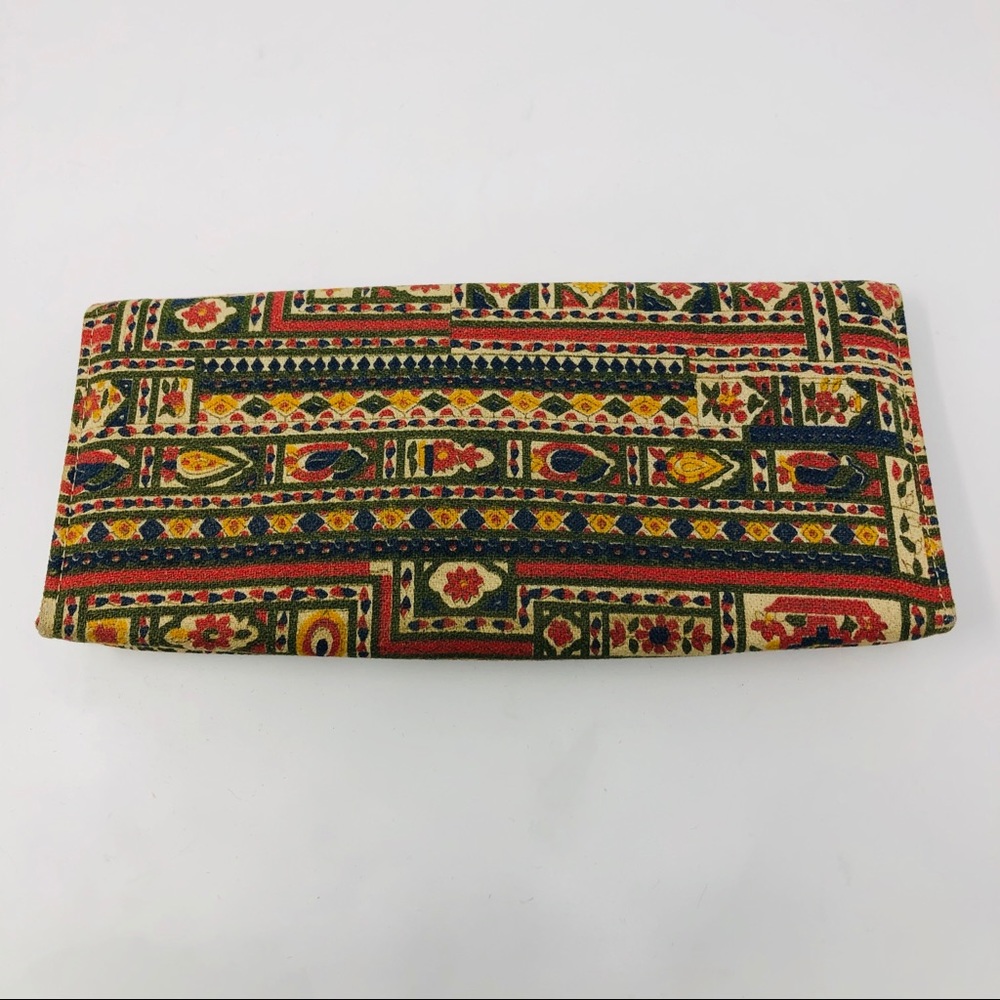 Vintage Boho Tapestry Clutch Floral Ethnic Print Gold Frame Snap Closure - Picture 3 of 6